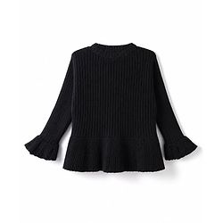 Babyhug Knit Full Sleeves Hearts Embroidered Pullover Sweater - Black