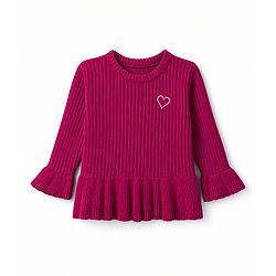 Babyhug Knit Full Sleeves Hearts Embroidered Pullover Sweater - Black