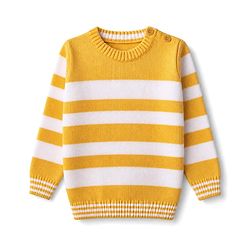 Babyhug Knit Full Sleeves Striped Sweater Set - Yellow