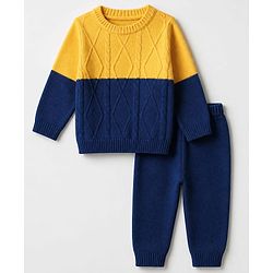 Babyhug Knit Full Sleeves Color Block Sweater Set - Yellow