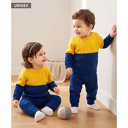 Babyhug Knit Full Sleeves Color Block Sweater Set - Yellow