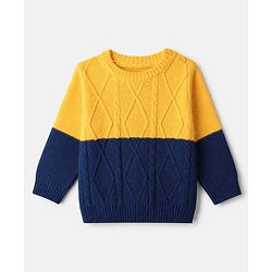Babyhug Knit Full Sleeves Color Block Sweater Set - Yellow