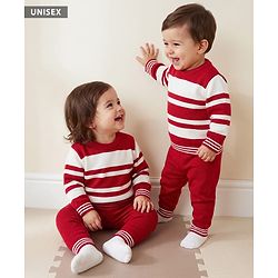 Babyhug Knit Full Sleeves Stripped Sweater Set - Red