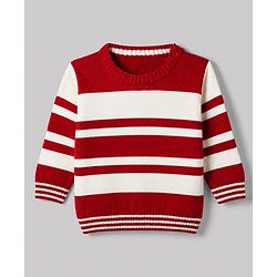 Babyhug Knit Full Sleeves Stripped Sweater Set - Red