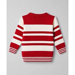 Babyhug Knit Full Sleeves Stripped Sweater Set - Red