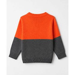 Babyhug Knit Full Sleeves Color Block Sweater Set - Orange Grey