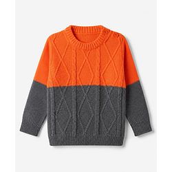 Babyhug Knit Full Sleeves Color Block Sweater Set - Orange Grey