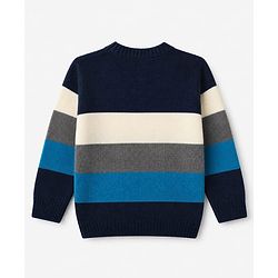 Babyhug Knit Full Sleeves Striped Sweater Set - Navy Blue, White & Blue