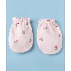 Babyhug 100% Cotton Interlock Knit Cap, Mittens & Booties with Floral Print in Pink - Diameter 15 cm