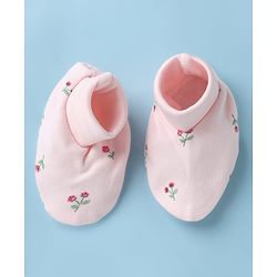 Babyhug 100% Cotton Interlock Knit Cap, Mittens & Booties with Floral Print in Pink - Diameter 15 cm