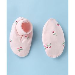 Babyhug 100% Cotton Interlock Knit Cap, Mittens & Booties with Floral Print in Pink - Diameter 15 cm