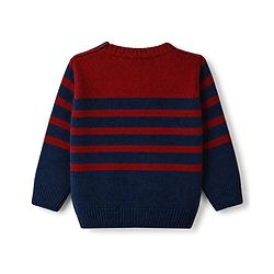 Babyhug Knit Full Sleeves Stripped Sweater Set - Red Navy Blue