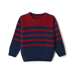 Babyhug Knit Full Sleeves Stripped Sweater Set - Red Navy Blue