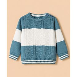 Babyhug Knit Full Sleeves Sweater and Pants Set with Cable Knit Design - White & Green