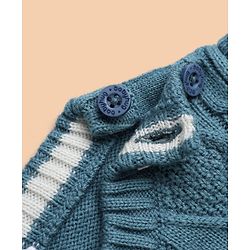 Babyhug Knit Full Sleeves Sweater and Pants Set with Cable Knit Design - White & Green