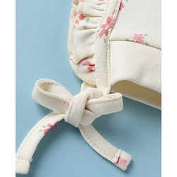 Babyhug 100% Cotton Interlock Printed Knit Baby Caps in White - Diameter 13 cm