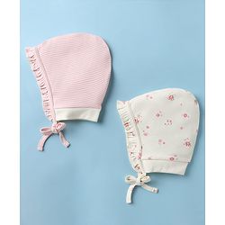 Babyhug 100% Cotton Interlock Printed Knit Baby Caps in White - Diameter 13 cm