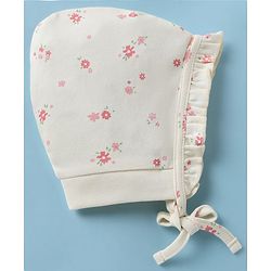 Babyhug 100% Cotton Interlock Printed Knit Baby Caps in White - Diameter 13 cm