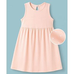 Babyhug 100% Cotton Single Jersey Knit Sleeveless One Piece Dress with Polka Dots Print - Peach