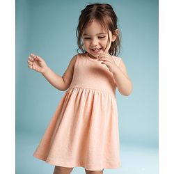 Babyhug 100% Cotton Single Jersey Knit Sleeveless One Piece Dress with Polka Dots Print - Peach