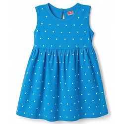 Babyhug 100% Cotton Knit Sleeveless Polka Dots Printed Frock - Blue