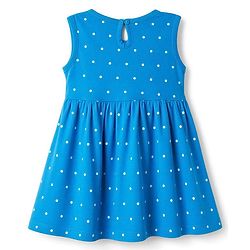 Babyhug 100% Cotton Knit Sleeveless Polka Dots Printed Frock - Blue