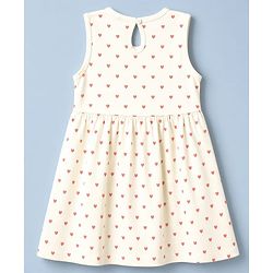 Babyhug Cotton Knit One Piece Dress with Sleeveless and Heart Print - White
