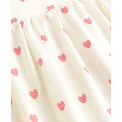 Babyhug Cotton Knit One Piece Dress with Sleeveless and Heart Print - White