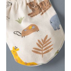 Babyhug 100% Cotton Interlock Knit Mittens & Booties with Jungle Theme - Cream