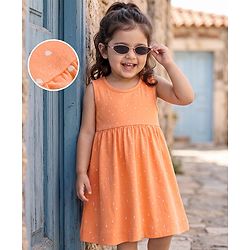 Babyhug 100% Cotton Knit Sleeveless Printed Frock - Orange