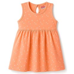 Babyhug 100% Cotton Knit Sleeveless Printed Frock - Orange