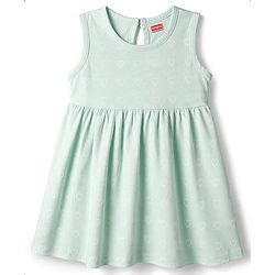 Babyhug 100% Cotton Knit Sleeveless Hearts Printed Frock - Light Green