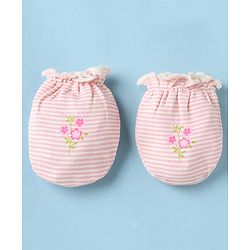 Babyhug 100% Cotton Interlock Knit Mittens & Booties With Floral Print - Pink