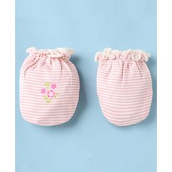 Babyhug 100% Cotton Interlock Knit Mittens & Booties With Floral Print - Pink