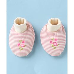 Babyhug 100% Cotton Interlock Knit Mittens & Booties With Floral Print - Pink