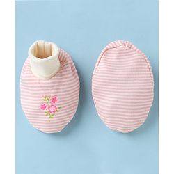 Babyhug 100% Cotton Interlock Knit Mittens & Booties With Floral Print - Pink