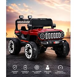 Babyhug Battery Operated Ride On Jeep with Music & LED Lights - Red| USB & AUX Connectivity| Push Button Start| Rechargeable Battery| 3 to 8 Years Boys & Girls| Remote Control| Forward & Reverse