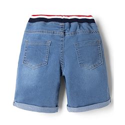 Babyhug Cotton Lycra Denim Mid Thigh Shorts with Brooklyn Pext in Blue