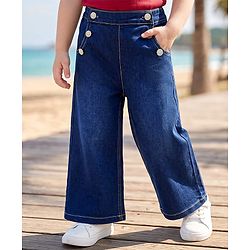 Babyhug Denim Full Length Washed Jeans with Stretch - Blue