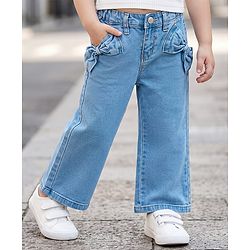 Babyhug Cotton Lycra Full Length Washed Jeans With Bow Applique & Stretch - Blue