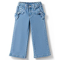 Babyhug Cotton Lycra Full Length Washed Jeans With Bow Applique & Stretch - Blue