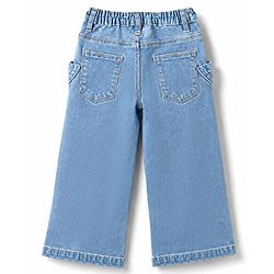 Babyhug Cotton Lycra Full Length Washed Jeans With Bow Applique & Stretch - Blue