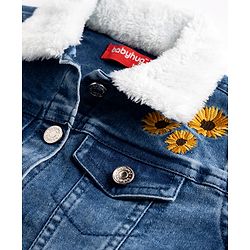 Babyhug Cotton Lycra Denim Jacket with Full Sleeves & Floral Embroidery - Light Blue