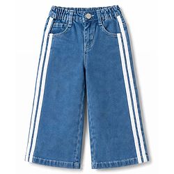 Babyhug Cotton Lycra Full Length Washed Jeans With Stretch & Tape Detailing - Blue