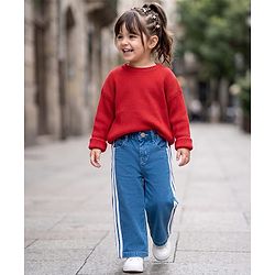 Babyhug Cotton Lycra Full Length Washed Jeans With Stretch & Tape Detailing - Blue