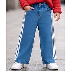 Babyhug Cotton Lycra Full Length Washed Jeans With Stretch & Tape Detailing - Blue