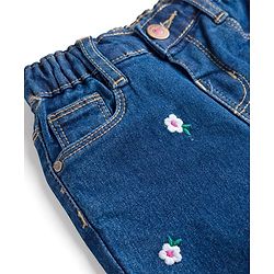 Babyhug Cotton Lycra Denim Floral Embroidered Washed Jeans With Stretch - Blue