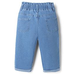 Babyhug Denim Full Length Washed Jeans with Hearts Embroidery in Light/Sky Blue