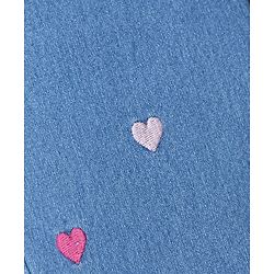 Babyhug Denim Full Length Washed Jeans with Hearts Embroidery in Light/Sky Blue
