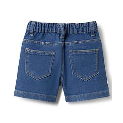 Babyhug Cotton Lycra Denim Mid Thigh Washed Shorts With Stretch & Floral Applique - Light Blue